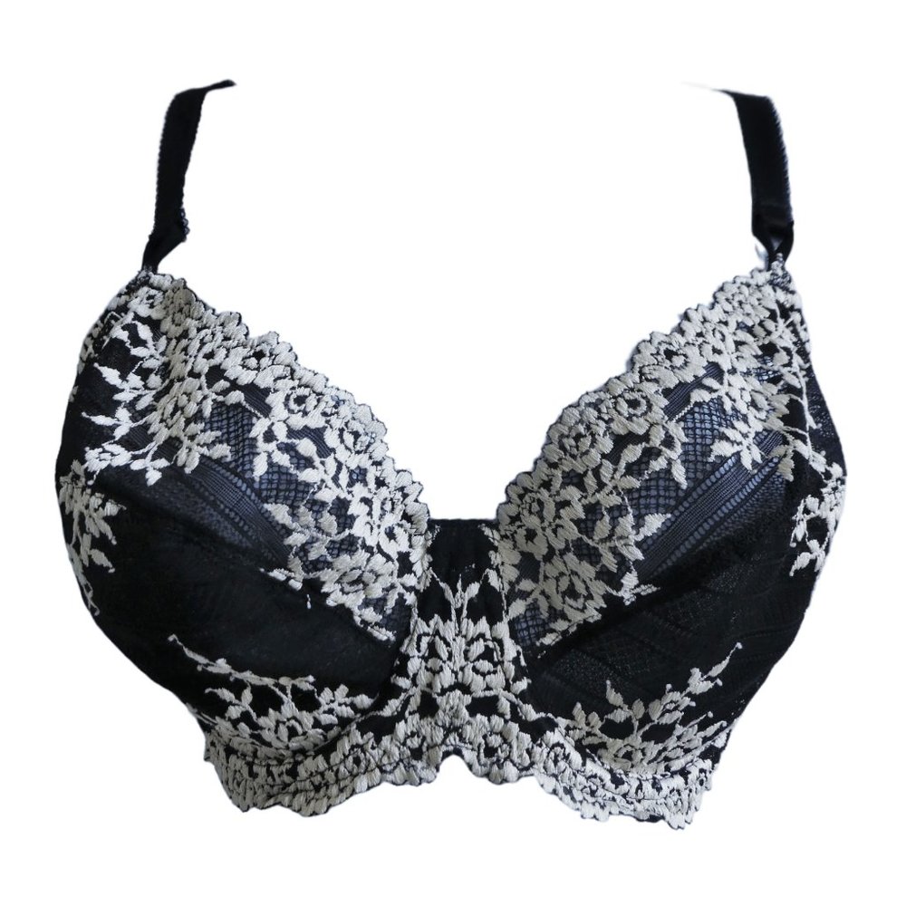 Wacoal 65191 Black Bra Embrace Lace Underwire Embroidered Floral Ecru Lace 38DD